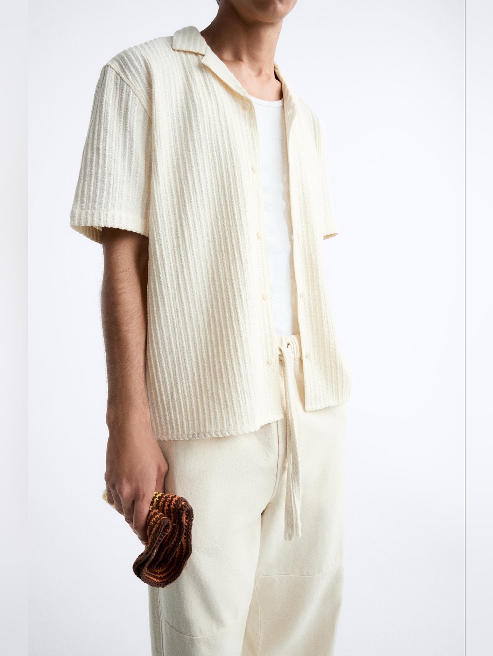 Zara Ecru Striped Jacquard Shirt
